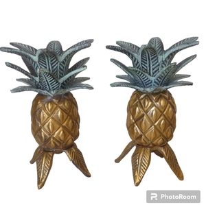 BRASS Pineapple Candle Holder Set Vintage